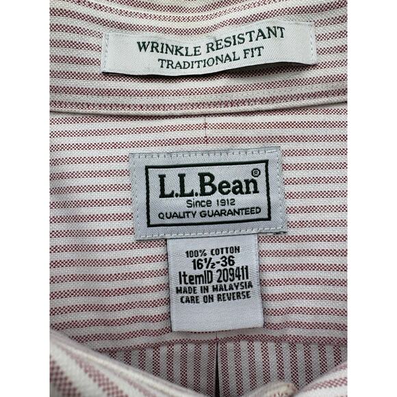 LL BEAN 100% Cotton Wrinkle Resistant LS Striped Button Down Shirt SZ 161/2-36 - Picture 2 of 6